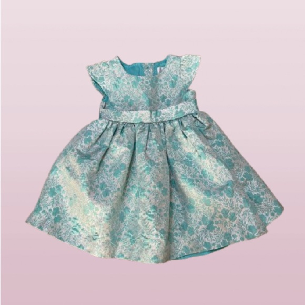 Teal, Silver Brocade Baby Holiday Dress